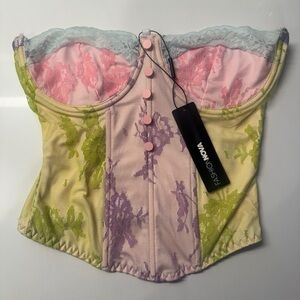 Fashion Nova Pastel Lace Bustier - Pink, Green, and Purple